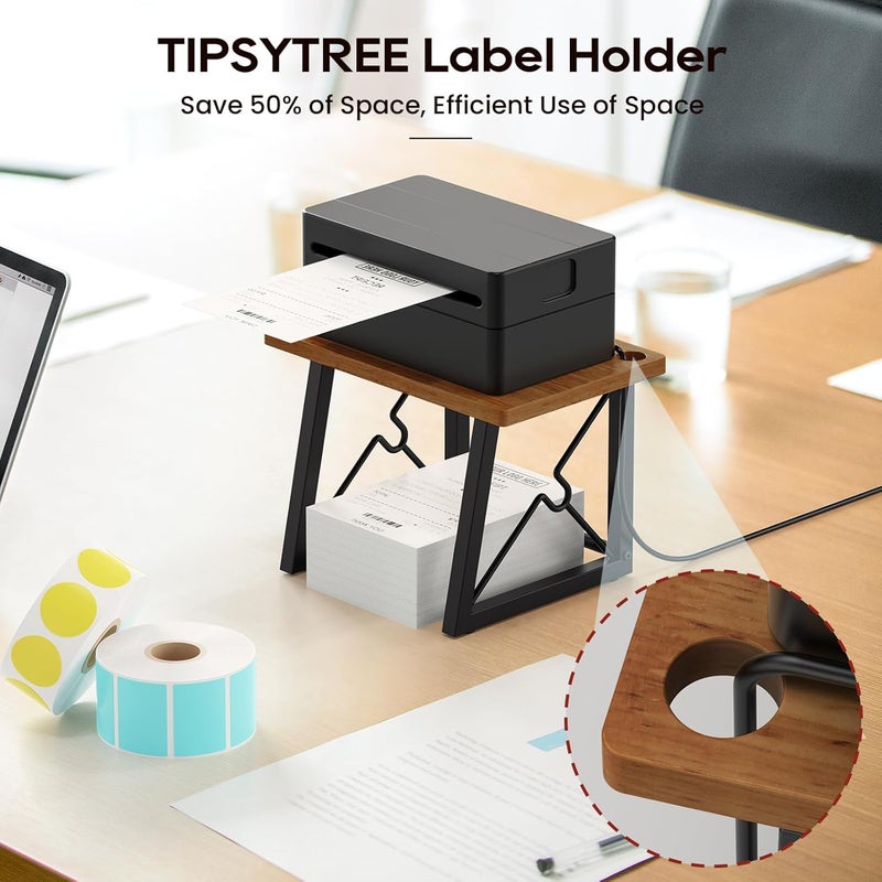 TIPSYTREE Label Holder for Rolls and Fan-fold Labels, Wooden Label Holder for Desktop Thermal Label Printer, Shipping Printer Accessory for Home, Office, Small Business (Black Walnut) - Image 3